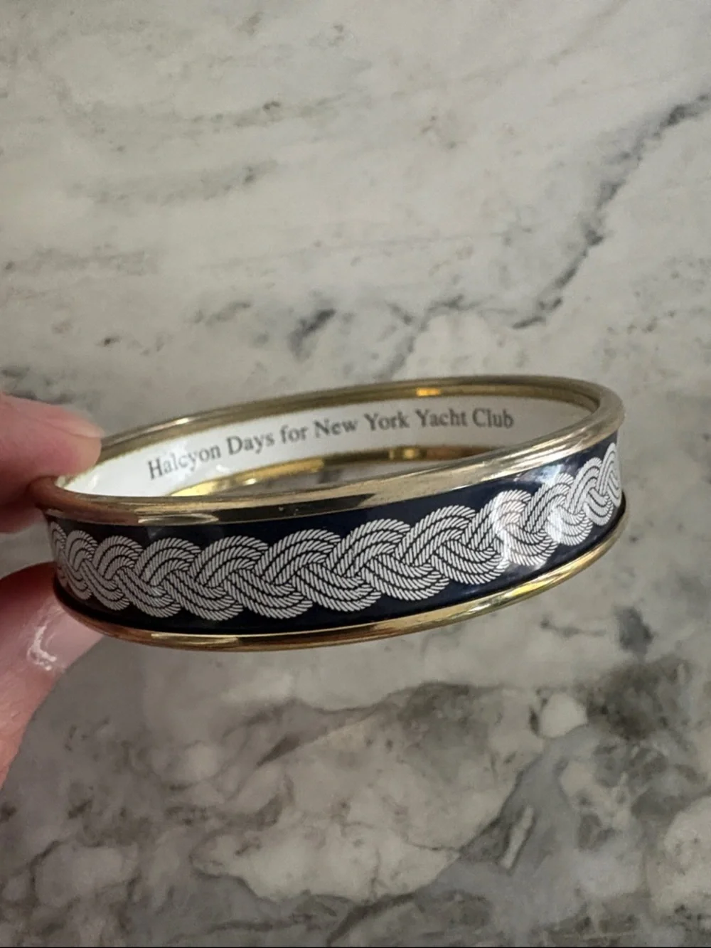 New York Yacht Club x Halcyon Days Enamel Bangle Bracelet with Braided Rope